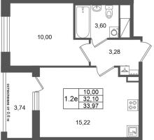 2 ккв (Евро) № 172 Корп.: 16.1 , Секция 1  в ЖК Город Звезд