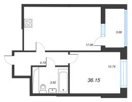 2 ккв (Евро) № 144 Корп.: 7 , Секция 1  в ЖК Город Звезд