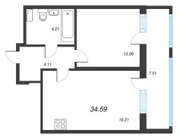 2 ккв (Евро) № 7 Корп.: 7 , Секция 1  в ЖК Город Звезд