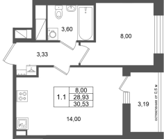 1 ккв № 344 Корп.: 16.1 , Секция 2  в ЖК Город Звезд