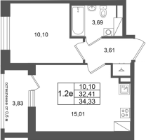 2 ккв (Евро) № 38 Корп.: 14.1 , Секция 1  в ЖК Город Звезд