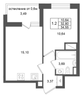 2 ккв (Евро) № 221 Корп.: 15 , Секция 2  в ЖК Город Звезд