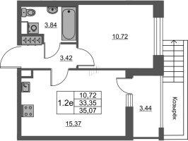 2 ккв (Евро) № 3 Корп.: 4 Уч. 22 , Секция 1  в ЖК Город Звезд