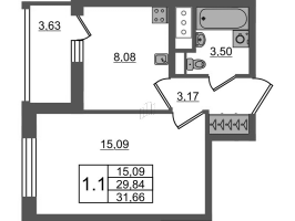 1 ккв № 712 Корп.: 10 , Секция 4  в ЖК Город Звезд