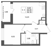 1 ккв № 294 Корп.: 13 , Секция 2  в ЖК Город Звезд