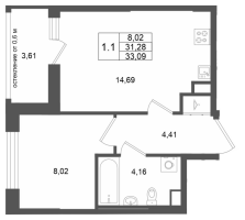1 ккв № 118 Корп.: 13 , Секция 2  в ЖК Город Звезд
