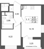 1 ккв № 666 Корп.: 13 , Секция 5  в ЖК Город Звезд