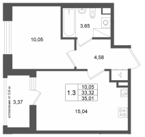 2 ккв (Евро) № 86 Корп.: 13 , Секция 1  в ЖК Город Звезд