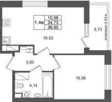 2 ккв (Евро) № 290 Корп.: 16.1 , Секция 1  в ЖК Город Звезд