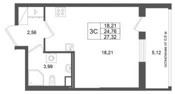 Студия № 222 Корп.: 13 , Секция 2  в ЖК Город Звезд