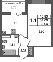 1 ккв № 415 Корп.: 12 , Секция 3  в ЖК Город Звезд