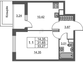 1 ккв № 502 Корп.: 3 Уч. 20 , Секция 2.1  в ЖК Город Звезд