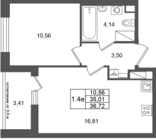 2 ккв (Евро) № 268 Корп.: 16.1 , Секция 1  в ЖК Город Звезд