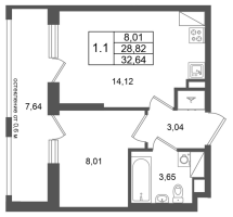 1 ккв № 171 Корп.: 14.1 , Секция 1  в ЖК Город Звезд