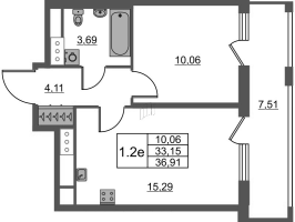 2 ккв (Евро) № 142 Корп.: 7 , Секция 1  в ЖК Город Звезд