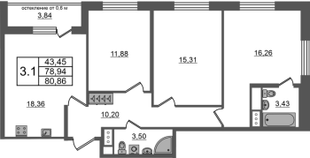 4 ккв (Евро) № 25 Корп.: 12 , Секция 1  в ЖК Город Звезд