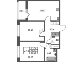 3 ккв (Евро) № 21 Корп.: 7 , Секция 1  в ЖК Город Звезд