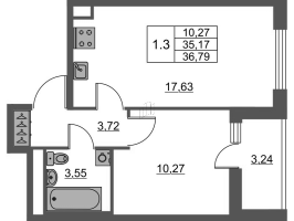 2 ккв (Евро) № 74 Корп.: 3 Уч. 20 , Секция 1.2  в ЖК Город Звезд