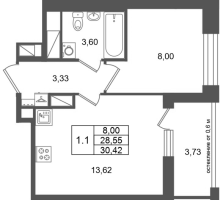 1 ккв № 293 Корп.: 16.1 , Секция 1  в ЖК Город Звезд
