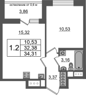 2 ккв (Евро) № 445 Корп.: 12 , Секция 3  в ЖК Город Звезд