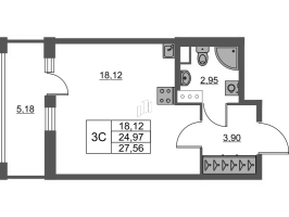 Студия № 237 Корп.: 4 Уч. 22 , Секция 2  в ЖК Город Звезд