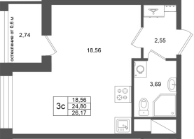 Студия № 285 Корп.: 16.2 , Секция 3  в ЖК Город Звезд
