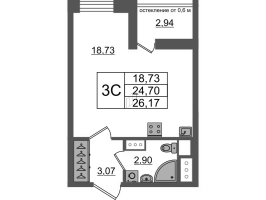 Студия № 612 Корп.: 12 , Секция 3  в ЖК Город Звезд