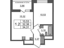 2 ккв (Евро) № 412 Корп.: 12 , Секция 3  в ЖК Город Звезд