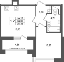 2 ккв (Евро) № 197 Корп.: 17.2 , Секция 1  в ЖК Город Звезд
