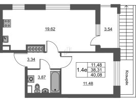 2 ккв (Евро) № 11 Корп.: 4 Уч. 22 , Секция 1  в ЖК Город Звезд