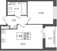 2 ккв (Евро) № 295 Корп.: 16.1 , Секция 1  в ЖК Город Звезд