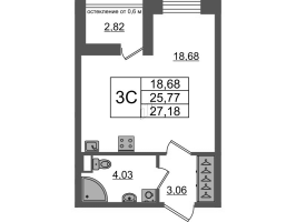 Студия № 413 Корп.: 12 , Секция 3  в ЖК Город Звезд