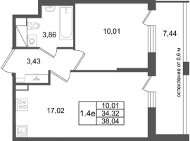 2 ккв (Евро) № 554 Корп.: 16.2 , Секция 4  в ЖК Город Звезд