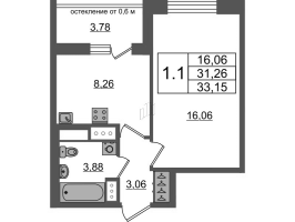 1 ккв № 602 Корп.: 12 , Секция 3  в ЖК Город Звезд