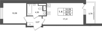 2 ккв (Евро) № 429 Корп.: 15 , Секция 3  в ЖК Город Звезд