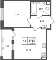 2 ккв (Евро) № 190 Корп.: 16.1 , Секция 1  в ЖК Город Звезд