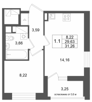1 ккв № 660 Корп.: 13 , Секция 5  в ЖК Город Звезд