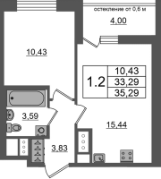 2 ккв (Евро) № 625 Корп.: 12 , Секция 3  в ЖК Город Звезд