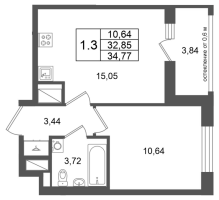2 ккв (Евро) № 95 Корп.: 14.2 , Секция 1  в ЖК Город Звезд