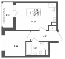 1 ккв № 129 Корп.: 13 , Секция 2  в ЖК Город Звезд