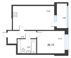 2 ккв (Евро) № 134 Корп.: 7 , Секция 1  в ЖК Город Звезд