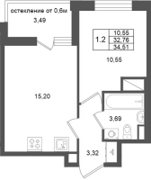 2 ккв (Евро) № 166 Корп.: 15 , Секция 2  в ЖК Город Звезд