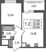 2 ккв (Евро) № 416 Корп.: 12 , Секция 3  в ЖК Город Звезд