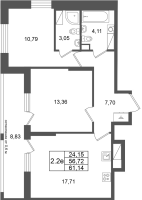 3 ккв (Евро) № 235 Корп.: 14.2 , Секция 1  в ЖК Город Звезд