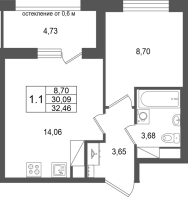 1 ккв № 182 Корп.: 17.2 , Секция 1  в ЖК Город Звезд