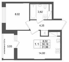 1 ккв № 395 Корп.: 13 , Секция 3  в ЖК Город Звезд