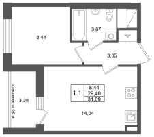 1 ккв № 624 Корп.: 15 , Секция 4  в ЖК Город Звезд