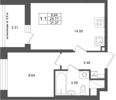1 ккв № 120 Корп.: 16.2 , Секция 3  в ЖК Город Звезд