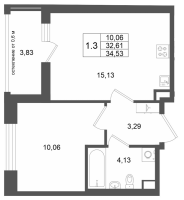 2 ккв (Евро) № 7 Корп.: 13 , Секция 1  в ЖК Город Звезд