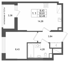 1 ккв № 203 Корп.: 13 , Секция 2  в ЖК Город Звезд